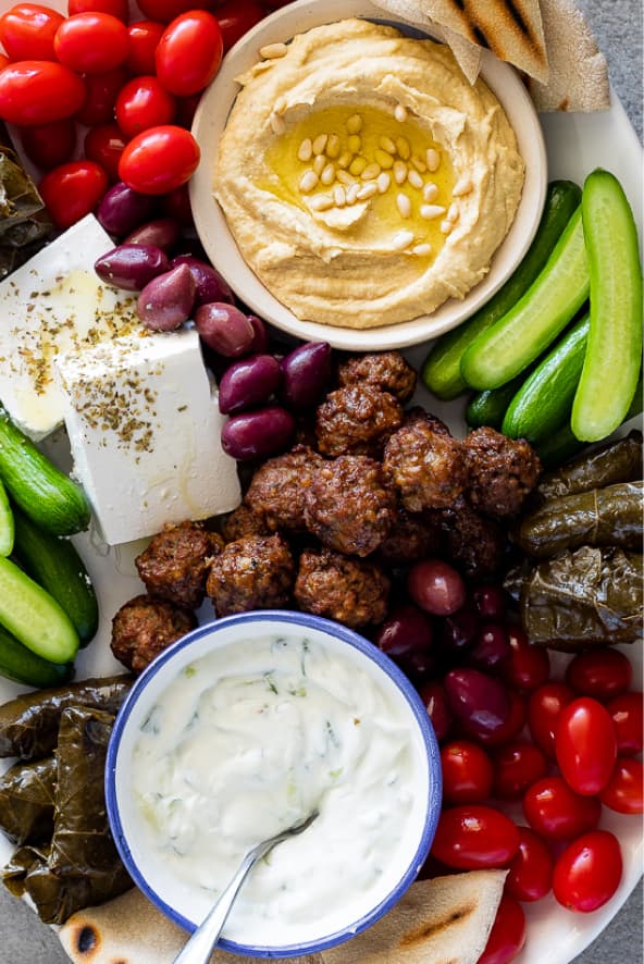 Traditional Greek dishes including Moussaka and Souvlaki